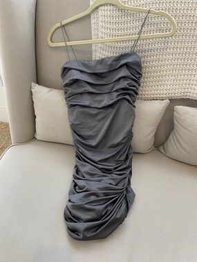 Ruched Satin Grey Mini Dress size M